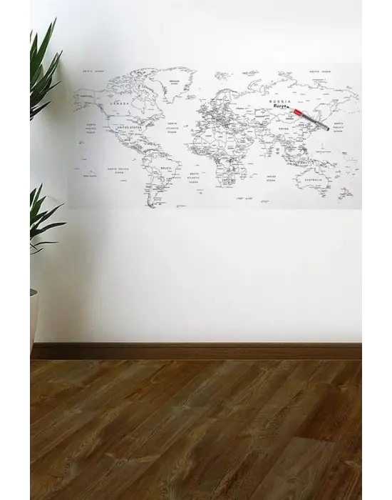 Yazılabilir Dünya Haritası Manyetik Duvar Stickerı 110 X 56 Cm (k95)