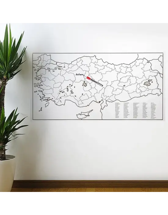 Yazılabilir Türkiye Haritası Manyetik Duvar Stickerı 110 x 56 cm