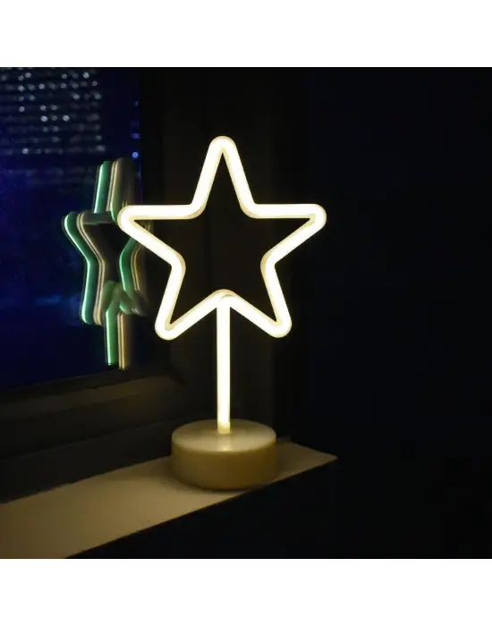 Yıldız Tasarımlı Neon Led Masa Ve Gece Lambası Dekoratif Işık