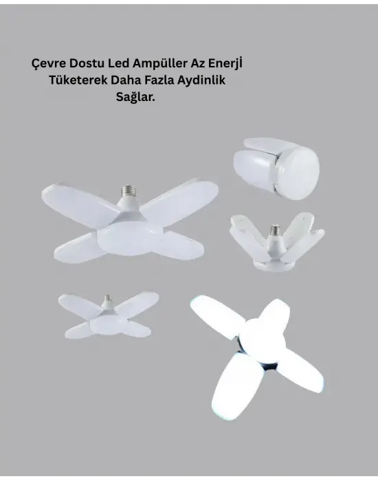 Yüksek Işık Güçlü Led Ampül 4 Kollu Katlanır Pervane Tasarım