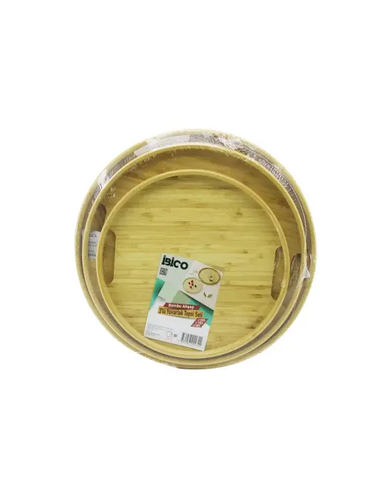 Yuvarlak - 3 Boy Bambu Ahşap Tepsi Seti 30--35--38cm