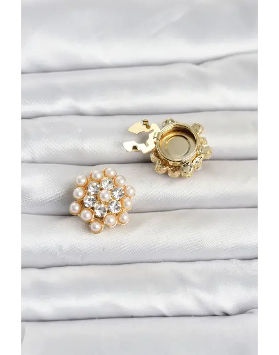 Zirkon Taşlı ve İncili Model Düğme veya Manşet Broşu