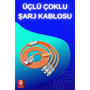 3 İn 1 Süper Hızlı Şarj Kablosu Android Ve İos Uyumlu Silikon Şarj Kablosu