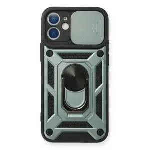 Apple İphone 12 Mini Kılıf Pars Lens Yüzüklü Silikon - Yeşil