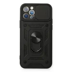 Apple İphone 12 Pro Kılıf Pars Lens Yüzüklü Silikon - Siyah