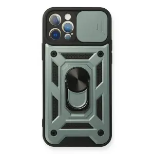 Apple İphone 12 Pro Kılıf Pars Lens Yüzüklü Silikon - Yeşil