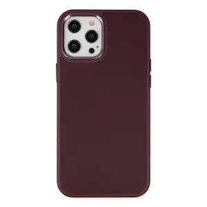 Apple İphone 12 Pro Max Kılıf Asya Deri Silikon - Mürdüm