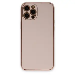 Apple İphone 12 Pro Max Kılıf Coco Deri Silikon Kapak - Pudra