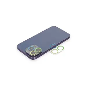 Apple İphone 12 Pro Max Renkli Kamera Lens Koruma Cam - Yeşil-sarı