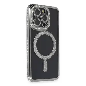 Apple İphone 14 Pro Max Kılıf Joke Simli Magneticsafe Kılıf - Gri