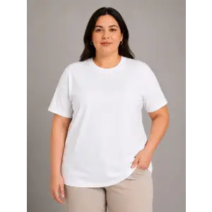 Battal Big Size Basic Tişört Bisiklet Yaka Rahat Kalıp T-Shirt - Beyaz
