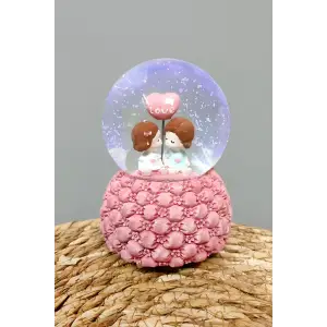 Çift Bebek Pilli Müzikli Işıklı Kar Küresi (Orta Boy)