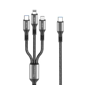 Dc62 3in1 Type-c To 60w Type-c / 12w Lightning / 15w Micro 1.2m Hızlı Şarj Kablo - Siyah