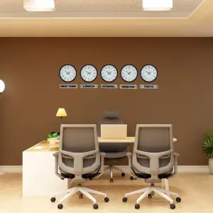 Elegant Siyah 36 Cm 5 li Tabelalı Dünya Saatleri