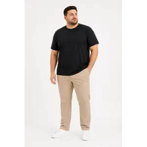 Erkek Battal Big Size Basic Tişört Bisiklet Yaka Rahat Kalıp T-Shirt - Siyah