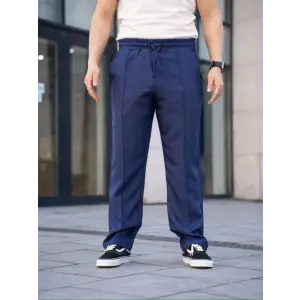 Erkek Keten Cepli Çıma Dikişli Jogger Buggy Pantalon Rahat Kalıp - Lacivert