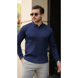 Erkek Saç örgü Desenli Uzun Kollu Triko