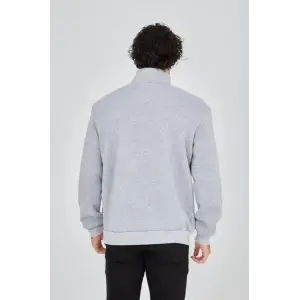 Erkek Yarım Fermuarlı Baskılı Sweat - Gri