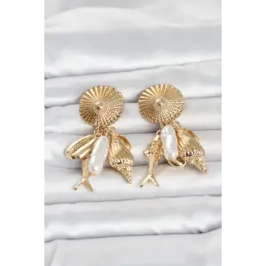 Gold Renk Deniz Temalı Vintage Kadın Küpe