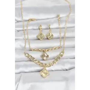 Gold Renk Pirinç Kolye Bileklik ve Küpe Seti