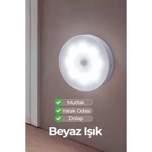 1 Adet Hareket Sensörlü Beyaz Işık Led Gece Lambası – Kablosuz 8 Ledli | Merdiven, Koridor