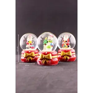 3 Adet Yeni Yıl 2023 Noel Baba Temalı Mini Boy Işıklı Kar Küresi 6,5 cm