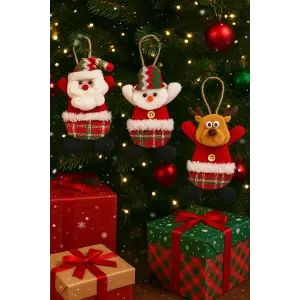 3 Adet Yılbaşı 2026 Yeni Model Noel Çam Ağacı Süsü  Orta Boy 17 cm x 11 cm