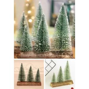 3 Lü Set Nevada Mini Çam Ağaçları Meşe Kütük Üzerinde Yılbaşı Hediyesi  16-12-10  cm
