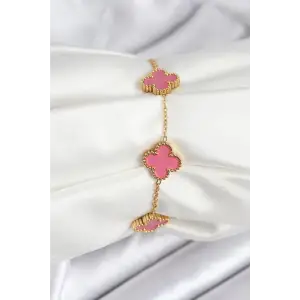 316L Çelik Gold Zincir Pembe Yonca Renk Bileklik TJ-BB7908