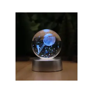 3D Ay Merdiveni Temalı Kristal Küre Led  Gece Lambası – RGB Led Pilli Lamba