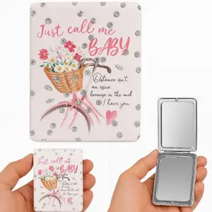 Çiçekli Bisiklet Tasarımlı Simli Büyüteçli Pratik Mini Cep Çanta Makyaj Aynası