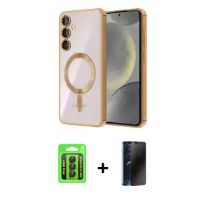 ieg™ Galaxy A15 4G Kılıf Nova Işık Özel Seri - Siyah 3D Antistatik Hayalet Cam Ekran Koruyucu + Raze Metal Kamera Lens - SH