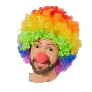 ieg™ Gökkuşağı Afro Peruk ve Kırmızı Sünger Burun
