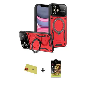 ieg™ iPhone 11 Kılıf Kıvılcım Modern Serisi - Siyah Buffer Cam Ekran Koruyucu + Rainbow Kamera Lens Koruma Cam - KI