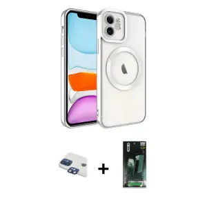 ieg™ iPhone 11 Kılıf Nova Işık Özel Seri - Şeffaf 360 Full Body Arka Koruyucu + Pers Alüminyum Kamera Lens - LT