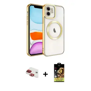 ieg™ iPhone 11 Kılıf Nova Işık Özel Seri - Siyah Buffer Cam Ekran Koruyucu + Pers Alüminyum Kamera Lens - KI