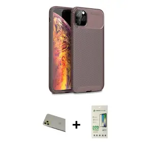 ieg™ iPhone 11 Pro Max Kılıf Eksen Form Prime - Siyah 20D Premium Cam Ekran Koruyucu + Rainbow Kamera Lens Koruma Cam - GD