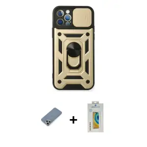 ieg™ iPhone 12 Pro Kılıf Ahenk Klasik - Siyah Polymer Nano Ekran Koruyucu + Metal Kamera Lens Koruma Cam - GS