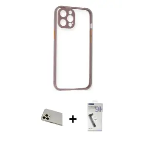 ieg™ iPhone 12 Pro Kılıf Nova Asil Özel Seri - Şeffaf Uv Polymer Nano Ekran Koruyucu + Rainbow Kamera Lens Koruma Cam - GD
