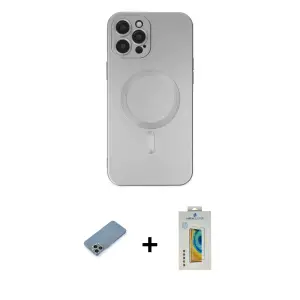 ieg™ iPhone 12 Pro Max Kılıf Akış Minimal Özel Seri - Siyah Polymer Nano Ekran Koruyucu + Shine Kamera Lens Koruma Cam - GI