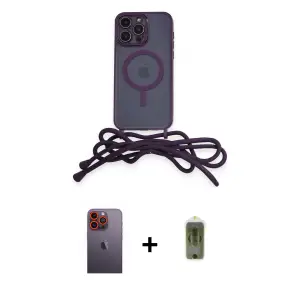 ieg™ iPhone 12 Pro Max Kılıf Eksen Özel Seri - Siyah Joko Magic 5D Hayalet Cam + Neon Fosforlu Kamera Lens - TU
