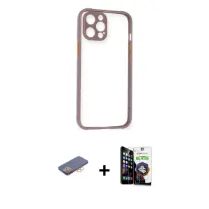 ieg™ iPhone 12 Pro Max Kılıf Nova Asil Özel Seri - Şeffaf Temperli Cam Ekran Koruyucu + Renkli Kamera Lens Koruma Cam - TU