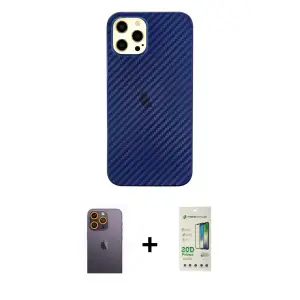 ieg™ iPhone 12 Pro Max Kılıf Nova Çizgi - Siyah 20D Premium Cam Ekran Koruyucu + Neon Fosforlu Kamera Lens - SI