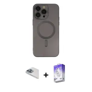 ieg™ iPhone 13 Pro Max Kılıf Akış Minimal Özel Seri - Siyah Bilvis 5in1 3D Magic Cam Ekran Koruyucu + Pers Alüminyum Kamera Lens - SABE