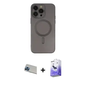 ieg™ iPhone 13 Pro Max Kılıf Akış Minimal Özel Seri - Siyah Bilvis 5in1 5D Magic Hayalet Cam Ekran Koruyucu + Rainbow Kamera Lens Koruma Cam - MI