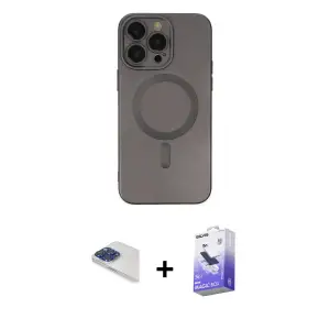 ieg™ iPhone 13 Pro Max Kılıf Akış Minimal Özel Seri - Siyah Bilvis 5in1 5D Magic Hayalet Cam Ekran Koruyucu + Pers Alüminyum Kamera Lens - LT