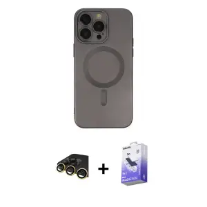 ieg™ iPhone 13 Pro Max Kılıf Akış Minimal Özel Seri - Siyah Bilvis 5in1 5D Magic Hayalet Cam Ekran Koruyucu + Raze Metal Kamera Lens - GD