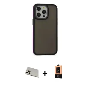 ieg™ iPhone 13 Pro Max Kılıf Eksen Işık - Şeffaf Maxco Cam Ekran Koruyucu + Rainbow Kamera Lens Koruma Cam - REGD
