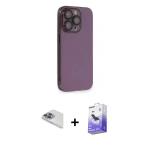 ieg™ iPhone 13 Pro Max Kılıf Siluet Minimal Özel Seri - Siyah Bilvis 5in1 5D Magic Hayalet Cam Ekran Koruyucu + Pers Alüminyum Kamera Lens - SABE