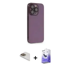 ieg™ iPhone 13 Pro Max Kılıf Siluet Minimal Özel Seri - Siyah Bilvis 5in1 5D Magic Hayalet Cam Ekran Koruyucu + Pers Alüminyum Kamera Lens - GD